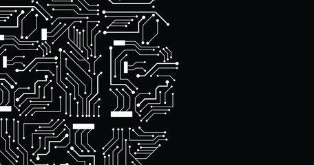 A white circuit line technology pattern on black background. seamless pattern of circuit board
