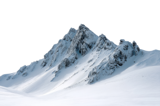 Snowy peak rising landscape isolated on transparent background