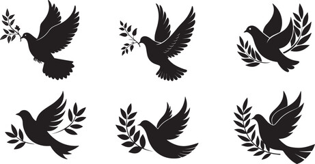 Elegant Dove Holding Olive Branch – Decorative Bird Silhouette Art