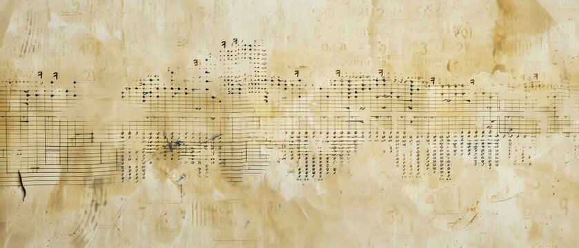 Morse Code or note song melody on Aged Paper A message in Morse code printed on aged paper with a worn texture old.