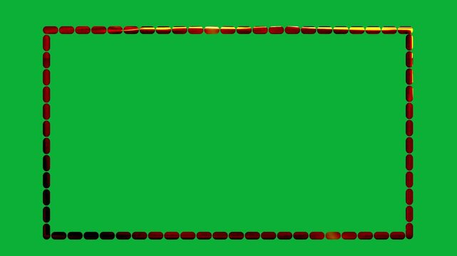 Golden 3D dotted rectangle shape shining and animation on green screen background for creative project	