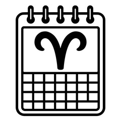 Black and White Aries Zodiac Sign on Calendar Icon - Astrological Symbol Vector for Horoscopes and Birthdays