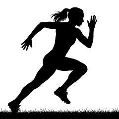 Dynamic Female Sprinter Silhouette Vector - Athletic Woman Running Icon for Sports and Fitness Design