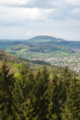 Panorama opening from Kuhalb mountain, Donzdorf village, Baden Wuerttemberg, Germany