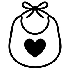 Sweet Black and White Baby Bib Outline Vector with Heart - Perfect for Newborns