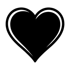 Classic Black Heart Shape Icon Vector with Outline - Symbol of Love and Affection