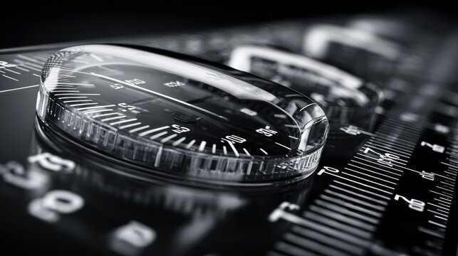 Close-up of transparent gauges, black background