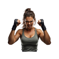 Determined Female Boxer Ready to Fight, Aggressive Woman in Boxing Gloves