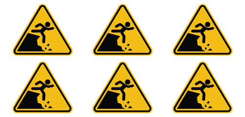 Warning sign for falling person danger alert symbol on white background