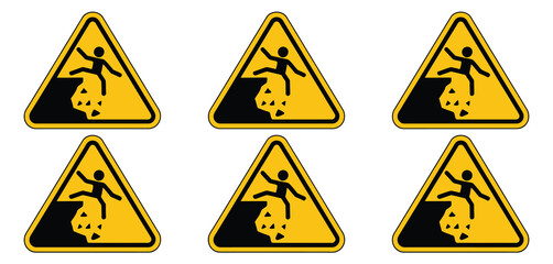 Warning sign for falling person from cliff edge danger hazard symbol