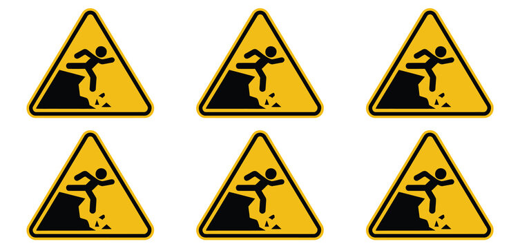 Warning sign for falling person danger alert symbol on white background
