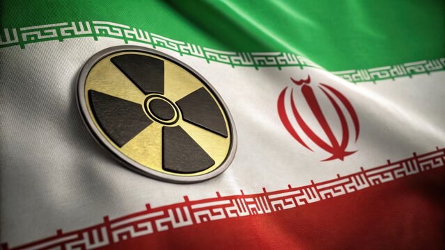 Iran s nuclear ambitions symbolized by radiation sign on national flag