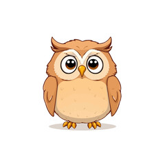 Fototapeta premium Cute cartoon owl with big eyes isolated on white background