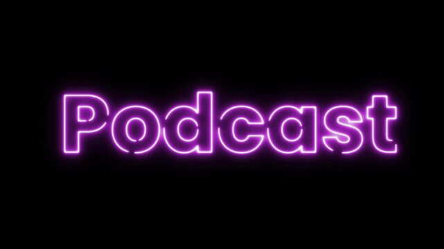 Podcast Colorful Neon Glow Sliding Text Animation on Black Background
