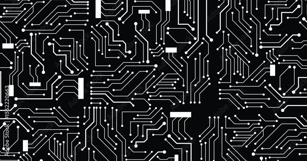 Poster Electronics board. High tech digital data connection system concept. Circuit engineering technology. Computer electronic printed circuit board microcircuit design