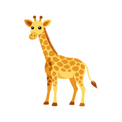 Naklejka premium Friendly Cartoon Giraffe Full Body Flat Design Vector Illustration - Safari Wildlife Animal Graphic