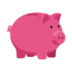 Cute Pink Piggy Bank Flat Design Vector Illustration - Money Saving Finance Graphic