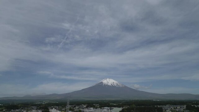 aerial view of Mount Fuji and the city of Gotemba