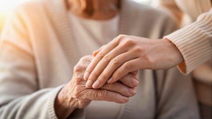 A gentle touch between two hands signifies compassion and connection, highlighting the bond across generations.