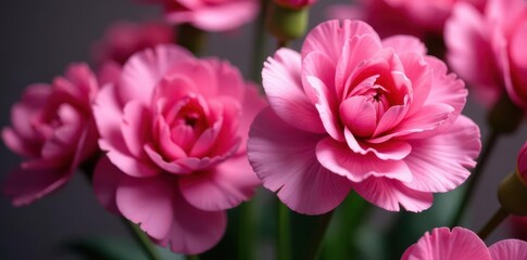 Vibrant pink carnations, close-up view Petals, texture, detail , pastel, beauty