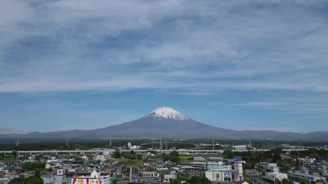 aerial view of Mount Fuji and the city of Gotemba