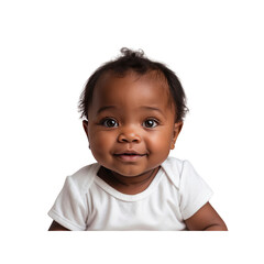 Adorable African American Baby in White Onesie, Smiling Cheerfully