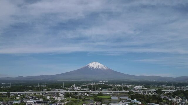 aerial view of Mount Fuji and the city of Gotemba