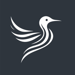 Obraz premium Minimalist White Bird Logo Vector Illustration on Dark Gray Background