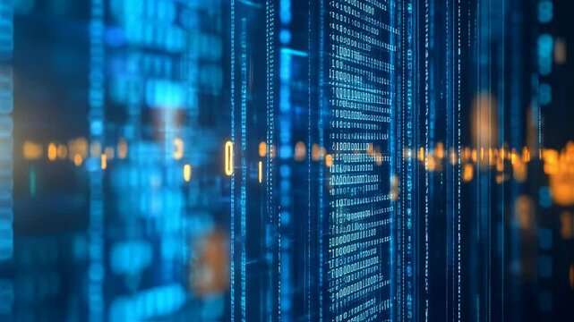 Blue Digital Code Rain Falling Vertically in Futuristic Data Matrix Style