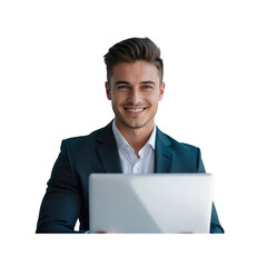 Confident Young Businessman Working on Laptop