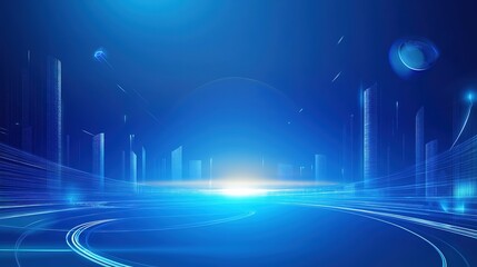 Futuristic Blue Digital Vector Background with Glowing Lines and Geometric Shapes for Tech Presentation, UI Design, Corporate Banner.