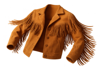 Stylish brown fringed Western jacket isolated on transparent background