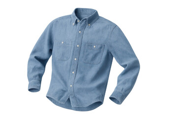 Casual light blue long-sleeve men's shirt isolated on transparent background