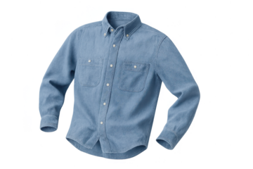 Casual light blue long-sleeve men's shirt isolated on transparent background
