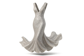 Fototapeta premium Stunning silver glitter mermaid gown isolated on transparent background
