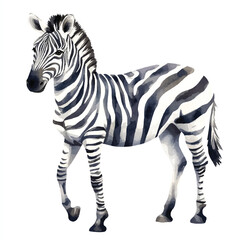 Fototapeta premium Watercolor Zebra with Detailed Stripes and Elegant Pose Side View