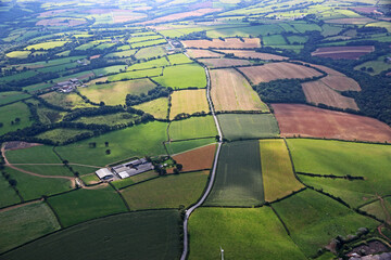 Aerial view of  the fields of North Devon, England	