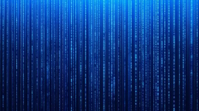 Blue Digital Code Rain Falling Vertically in Futuristic Data Matrix Style