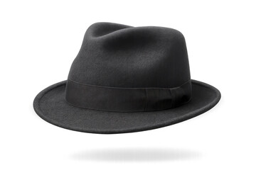Classic black fedora hat, elegant headwear isolated on transparent background