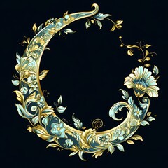 Ornate crescent moon frame with floral and leaf detailing