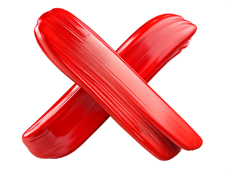 A red paintbrush cross mark, isolated on transparent background