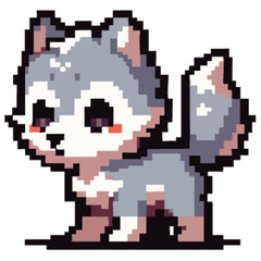 Fototapeta premium Cute pixel art illustration of a stylized husky puppy.