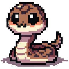 Fototapeta premium Adorable pixel art baby rattlesnake, large eyes, cute expression.