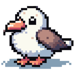 Obraz premium Adorable pixel art depiction of a small, fluffy seabird.