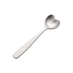 Heart-shaped silver spoon on white background  