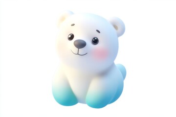 3D cartoon polar bear holding snowball with glacial white and frost blue colors on white background, ultra high definition detailed isometric icon
