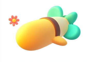 3D cartoon pollen spaceship with golden dust and pink petals on white background, ultra high definition detailed isometric view