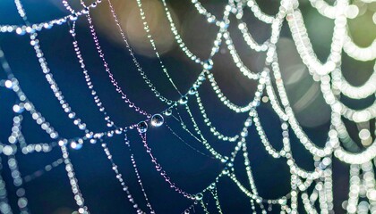 Dew-Kissed Spiderweb in Morning Sunlight Creating Sparkling Patterns