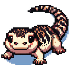 Fototapeta premium Adorable pixel art depiction of a smiling, banded gecko.