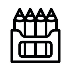 Box of colored pencils line icon.School supplies. Simple vector symbol used for school, travel, or education themes. Clean linear design, editable stroke, isolated on white.